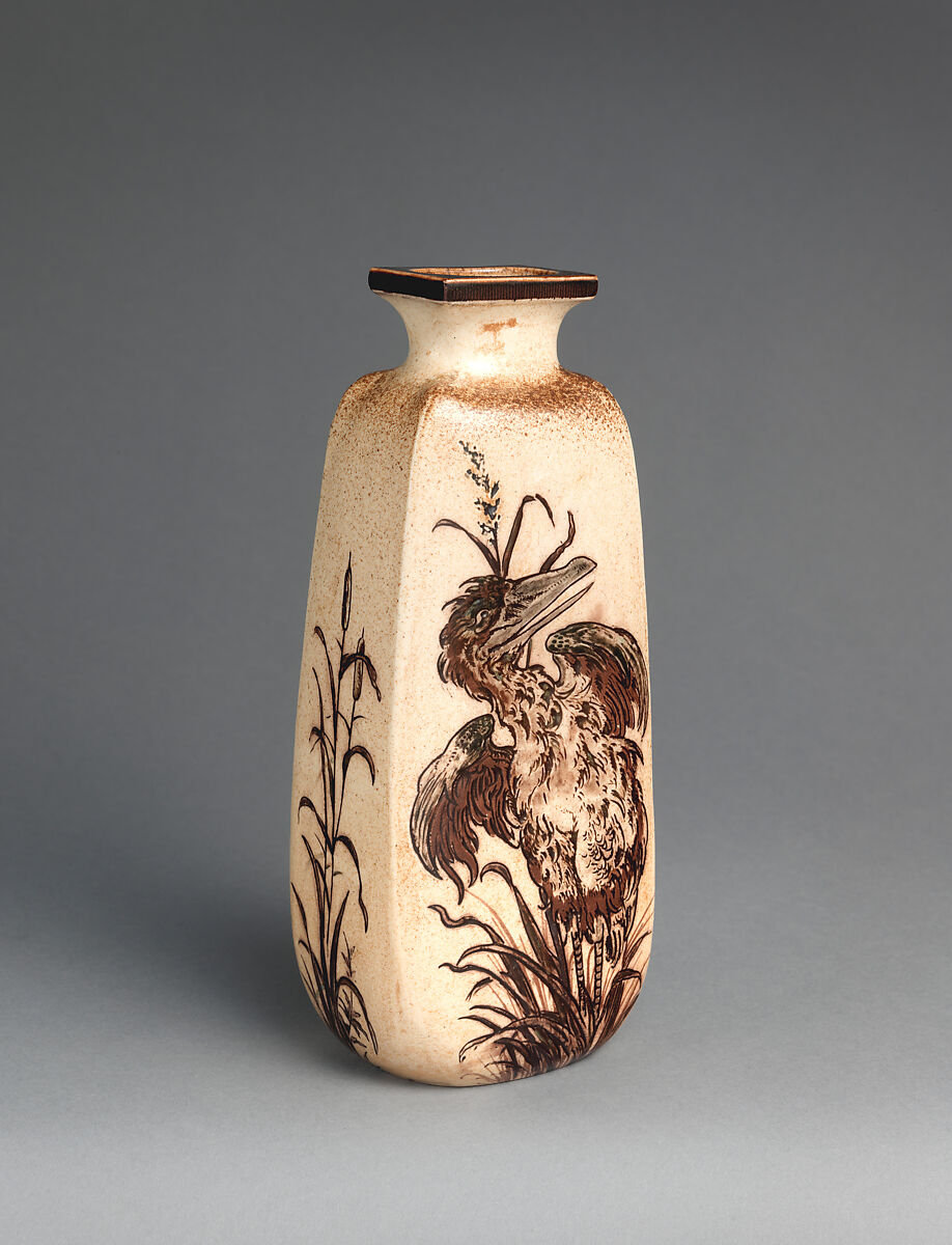 Bottle vase with birds, R. W. Martin and Brothers (British, 1873–1915), Stoneware, British, Southall, London