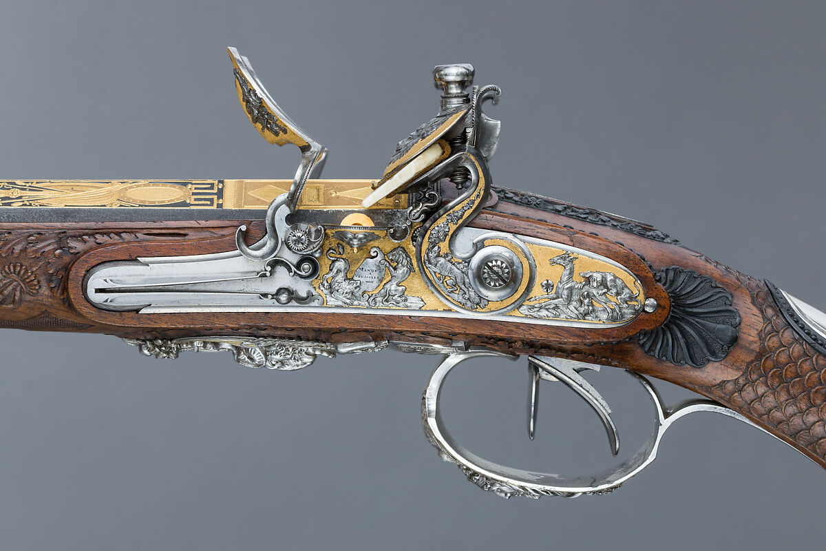 Double-Barreled Flintlock Shotgun, Nicolas Noël Boutet (French, Versailles and Paris, 1761–1833), Steel, wood (walnut, ebony), gold, silver, French, Versailles