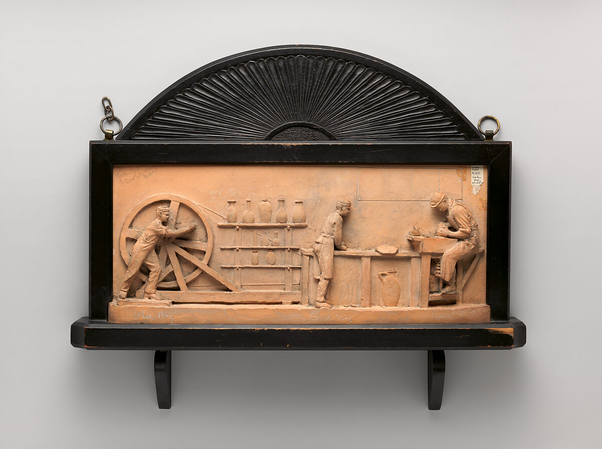 Plaque depicting a pottery workshop, R. W. Martin and Brothers (British, 1873–1915), Terracotta, British, Southall, London 