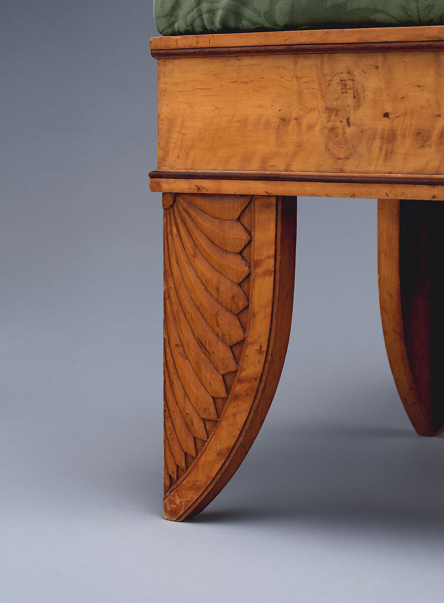 Stool (tabouret), After a design by Friedrich Gilly (German, Szczecin, Poland 1772–1800 Carlsbad, Czech Republic), Pine, birch, mahogany; silk, lampas, German, Berlin