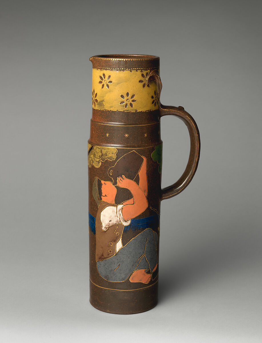 Tankard with man drinking from jug, Haviland &amp; Co. (American and French, 1864–1931), Stoneware, French, Paris 