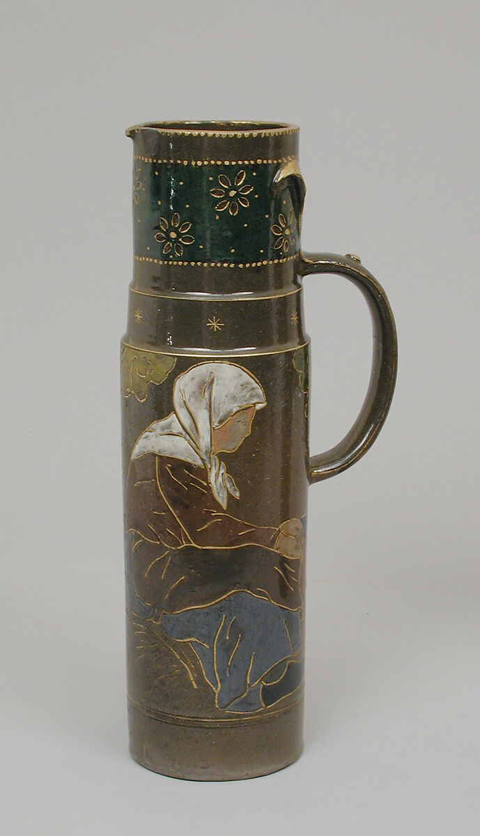 Tankard with woman seated, Haviland &amp; Co. (American and French, 1864–1931), Stoneware, French, Paris 