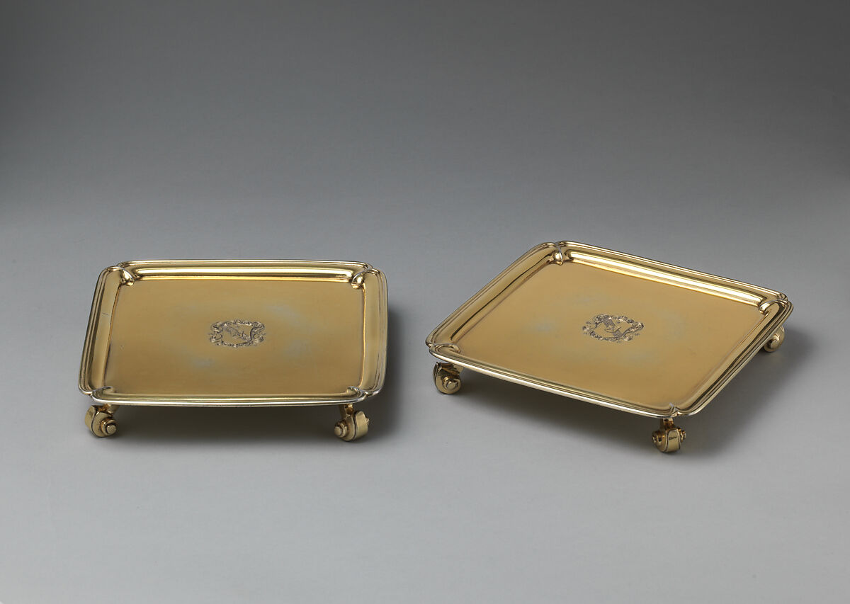 Salver (one of a pair), Simon Pantin I (British, ca. 1672–1728), Silver gilt, British, London