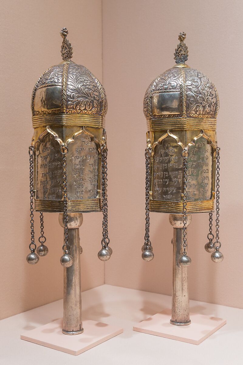 Pair of Torah finials (rimonim), A.M. (Georgian), Silver, parcel gilt, Georgian, Tiflis