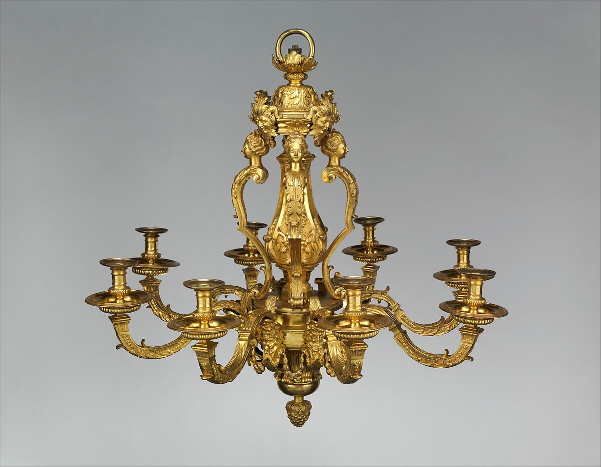 Eight-light chandelier, Possibly by André Charles Boulle (French, Paris 1642–1732 Paris), Chased bronze and gilt, iron, French, Paris 