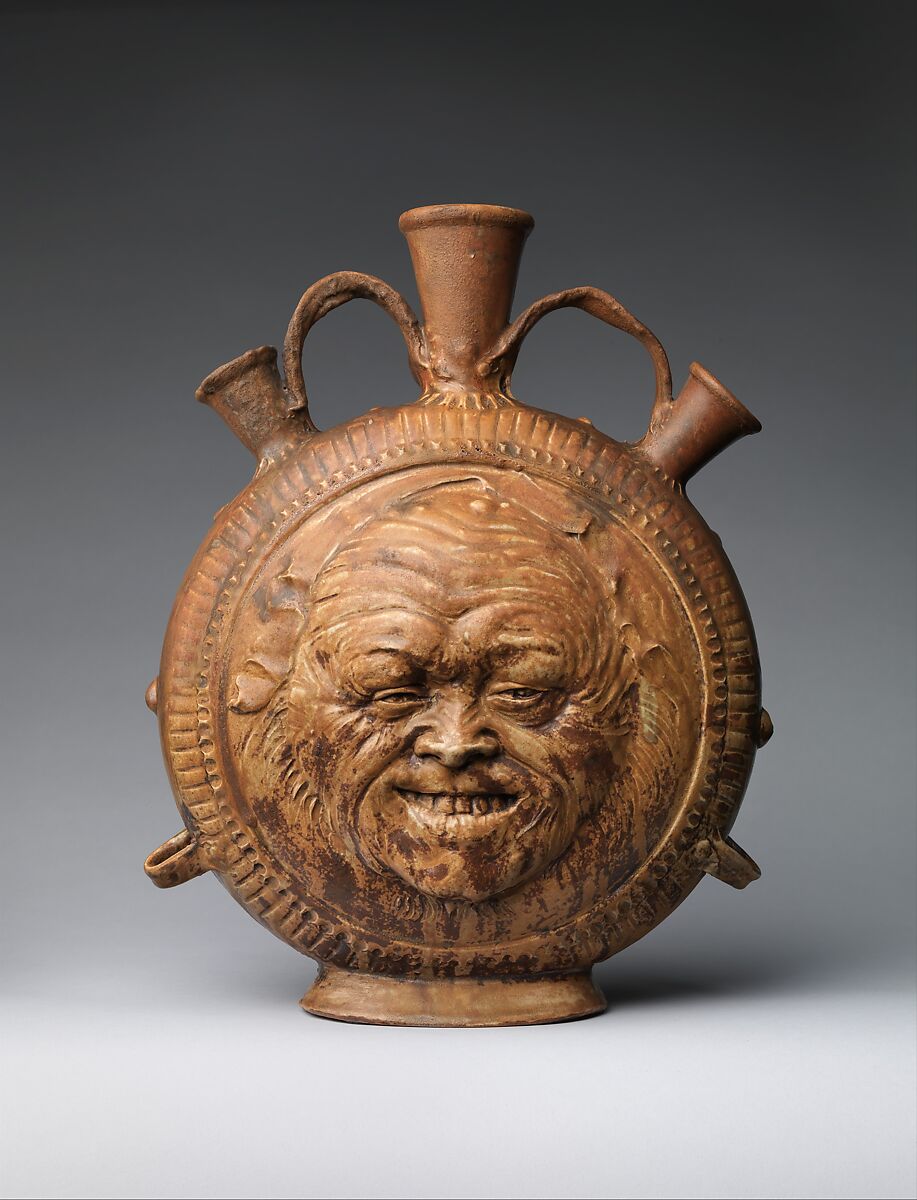 Flask with face, Jean-Joseph Carriès (French, Lyons 1855–1894 Paris), Glazed stoneware, French, Saint-Amand-en-Puisaye 