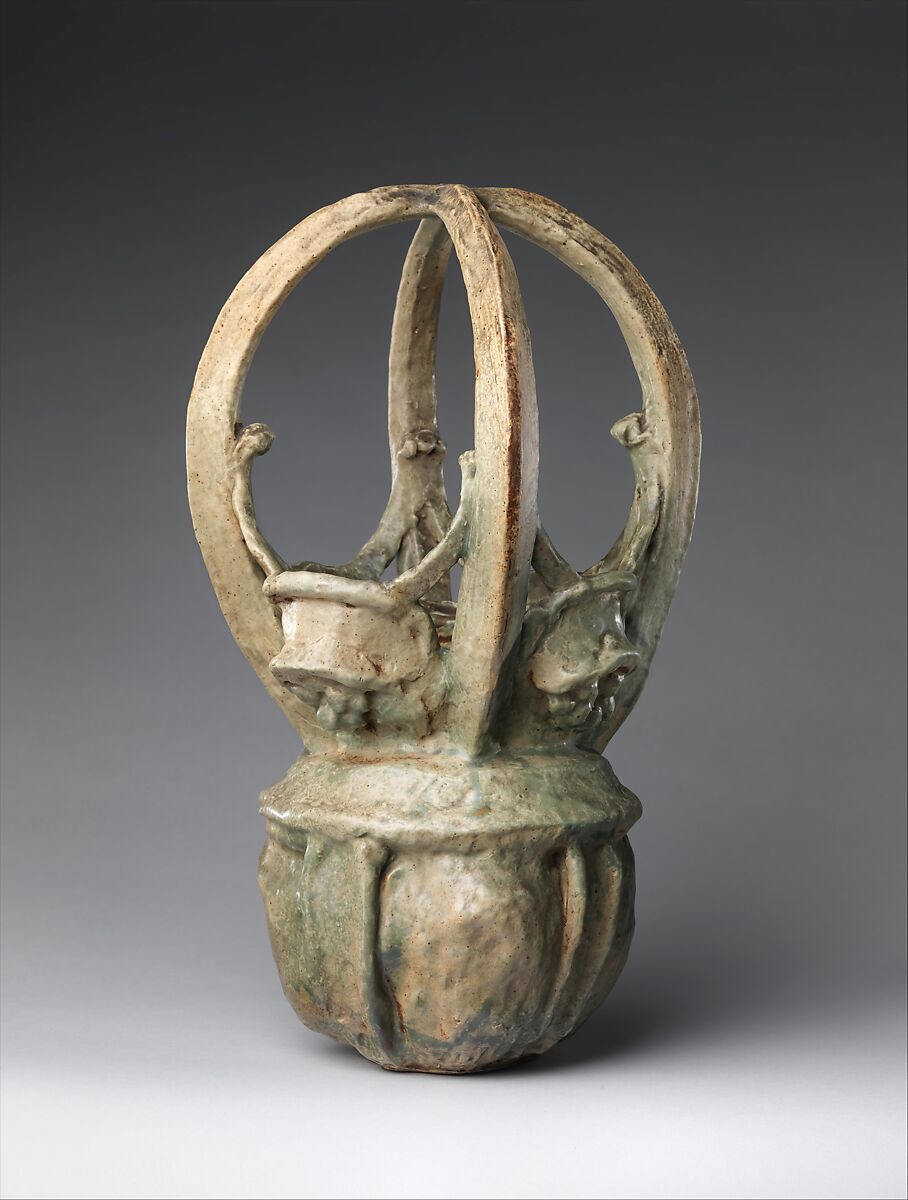 Basket vase, Georges Hoentschel (French, Paris 1855–1915 Paris), Glazed stoneware, French, Saint-Amand-en-Puisaye 