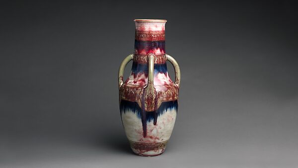 Vase with four green handles, Auguste Delaherche (French, Beauvais 1857–1940 Paris), Stoneware, French, Paris 