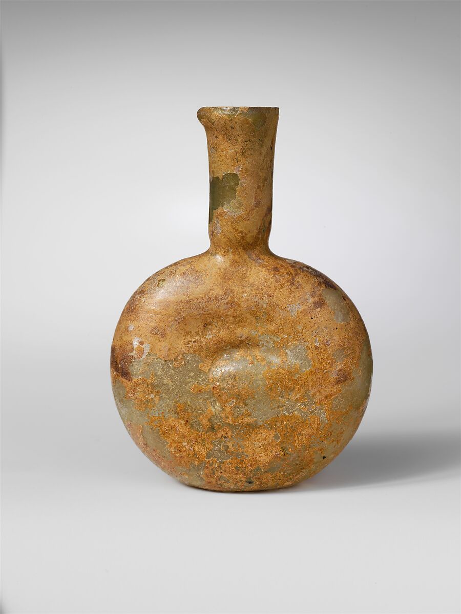 Glass lentoid bottle, Glass, Roman 