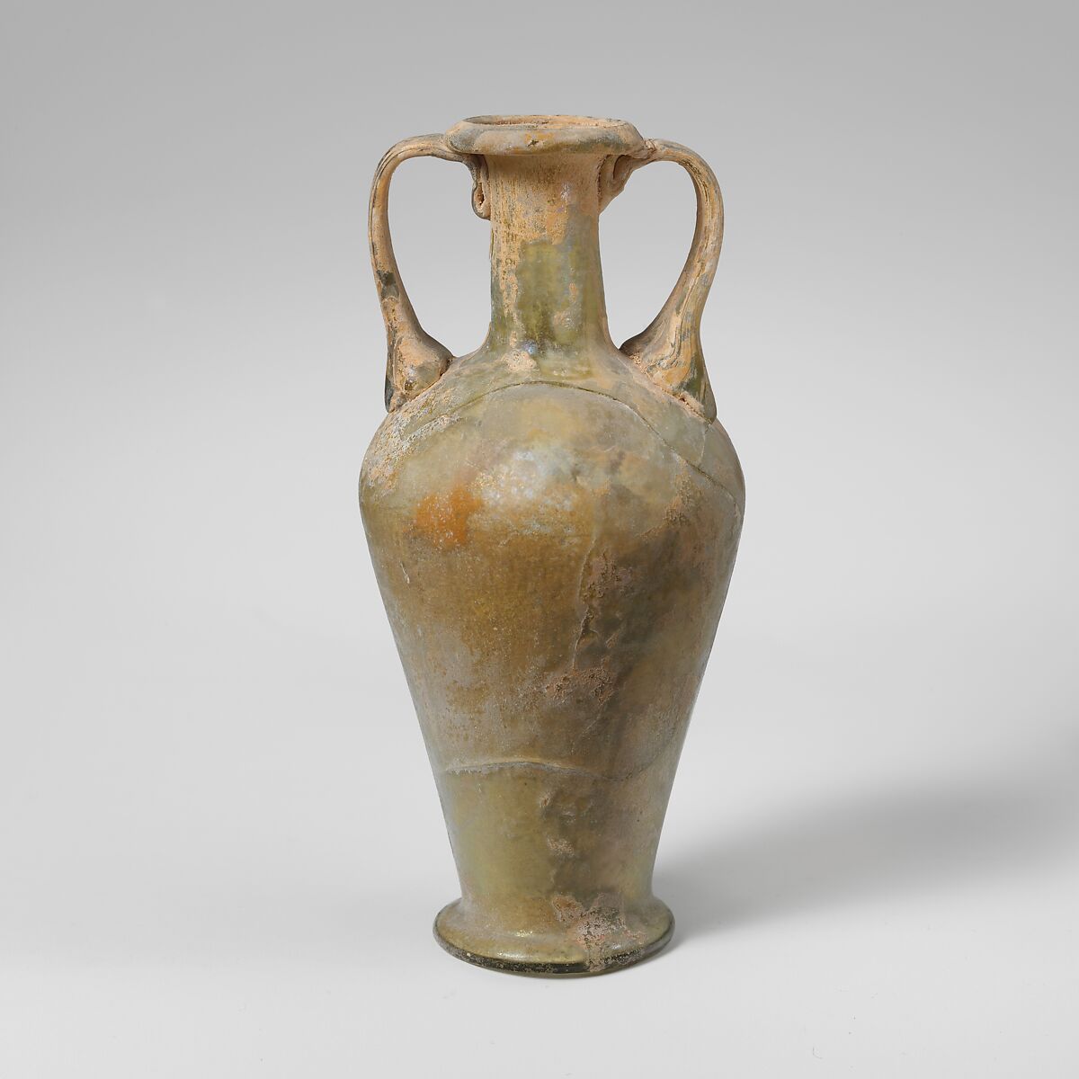 Glass flask with two handles, Glass, Roman, Cypriot 