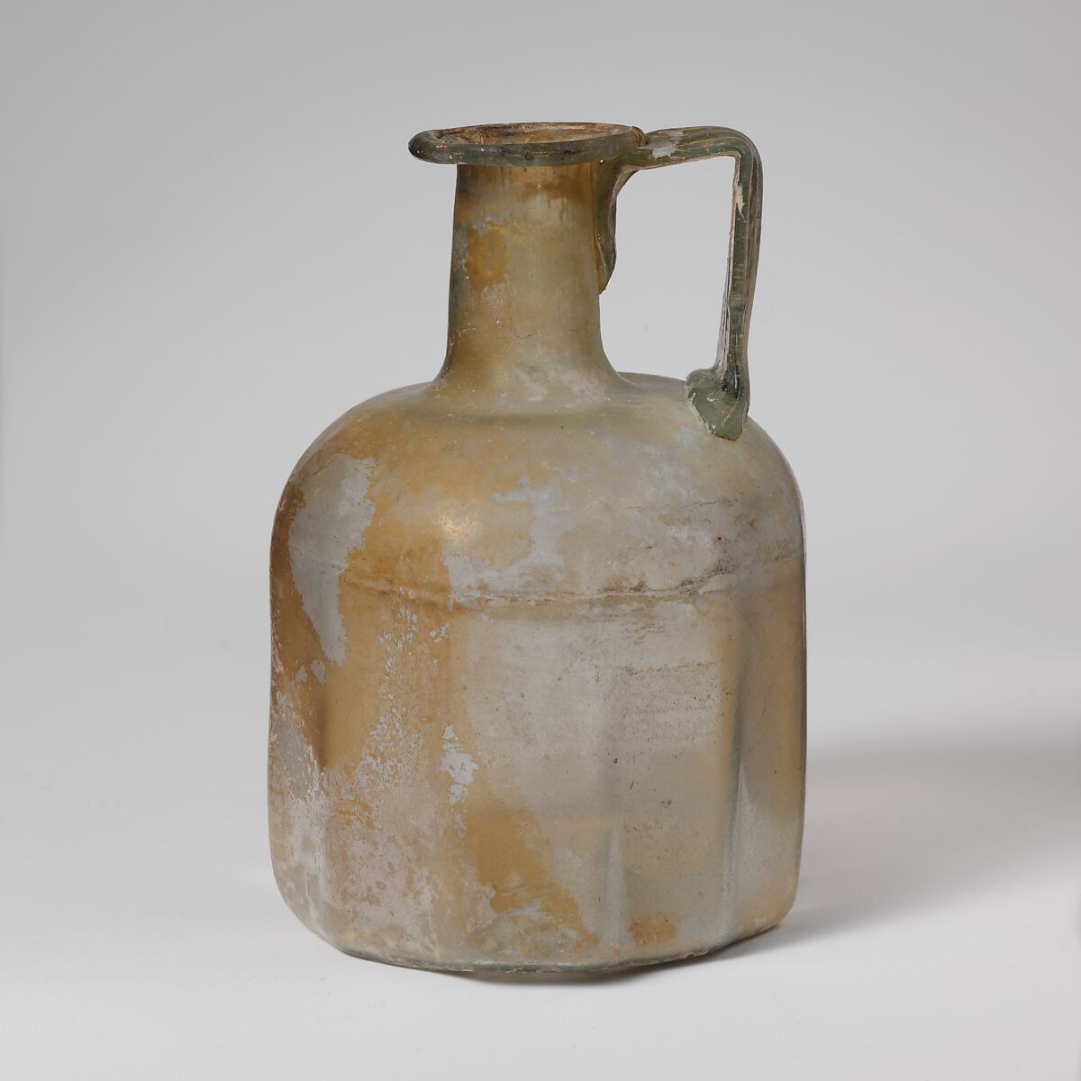 Glass polygonal bottle, Glass, Roman 