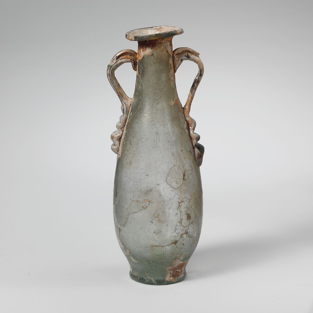 Glass two-handled bottle, Glass, Roman