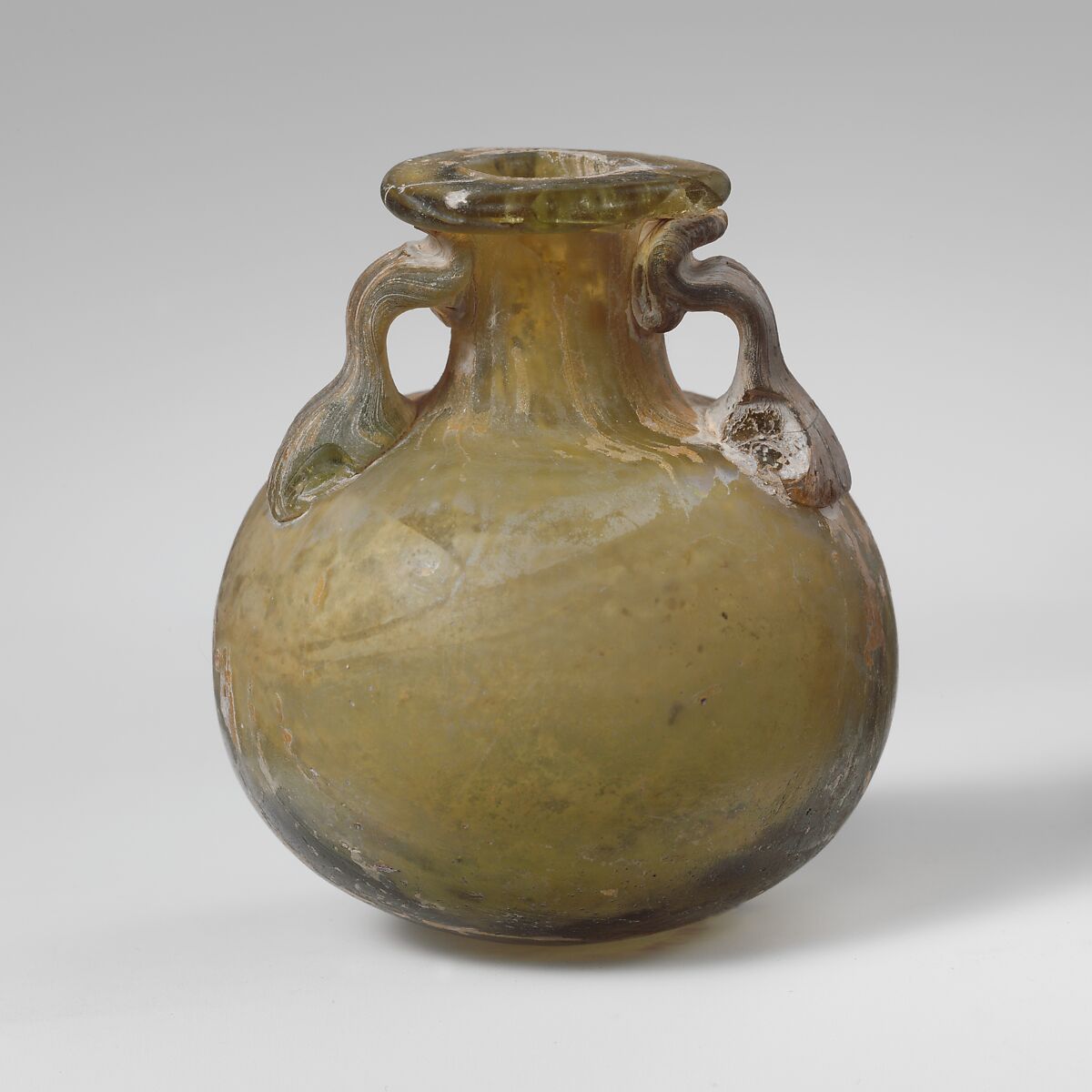 Glass aryballos (oil bottle), Glass, Roman 