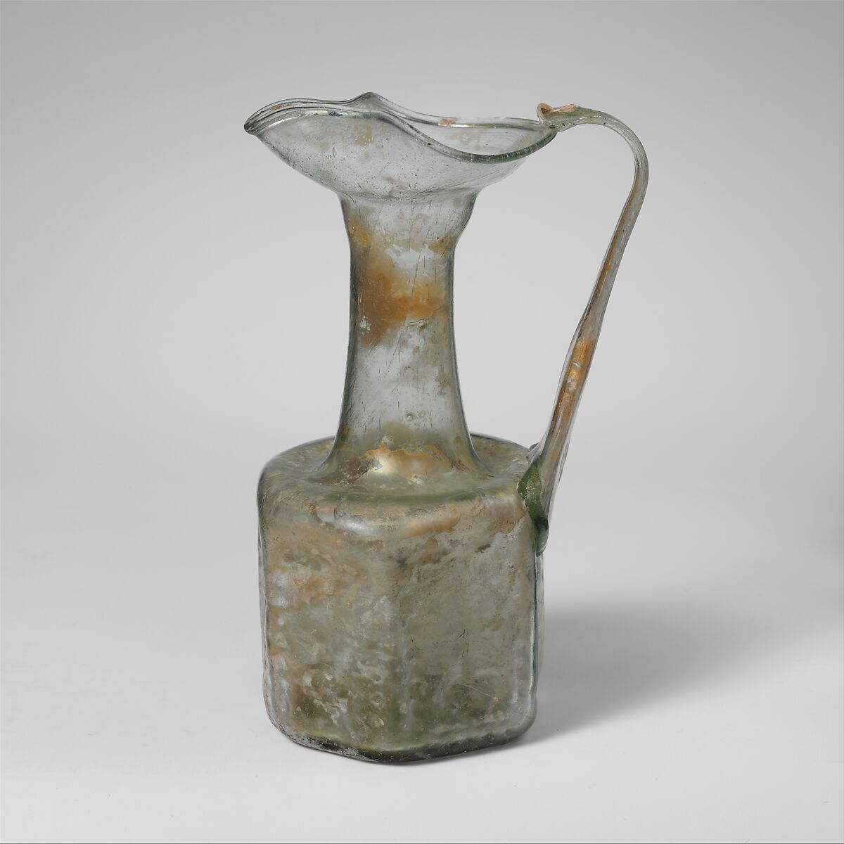 Glass hexagonal jug with Jewish symbols, Glass, Roman, Palestinian 
