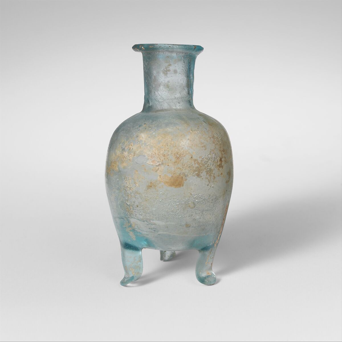 Glass bottle with three feet, Glass, Roman 