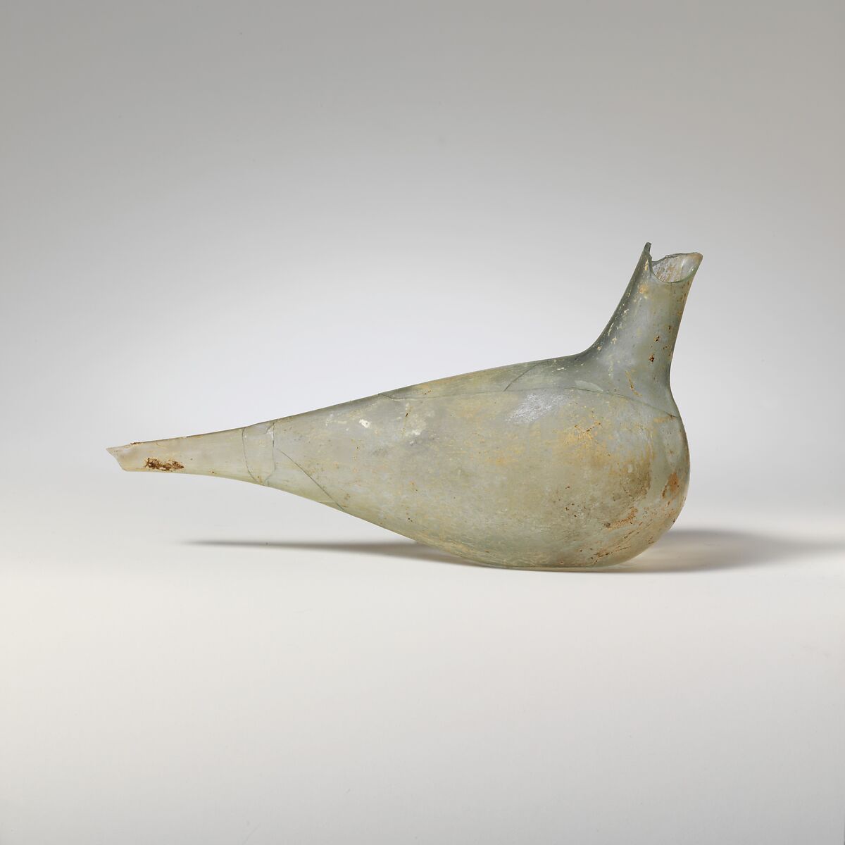 Glass bottle shaped like a bird, Glass, Roman 