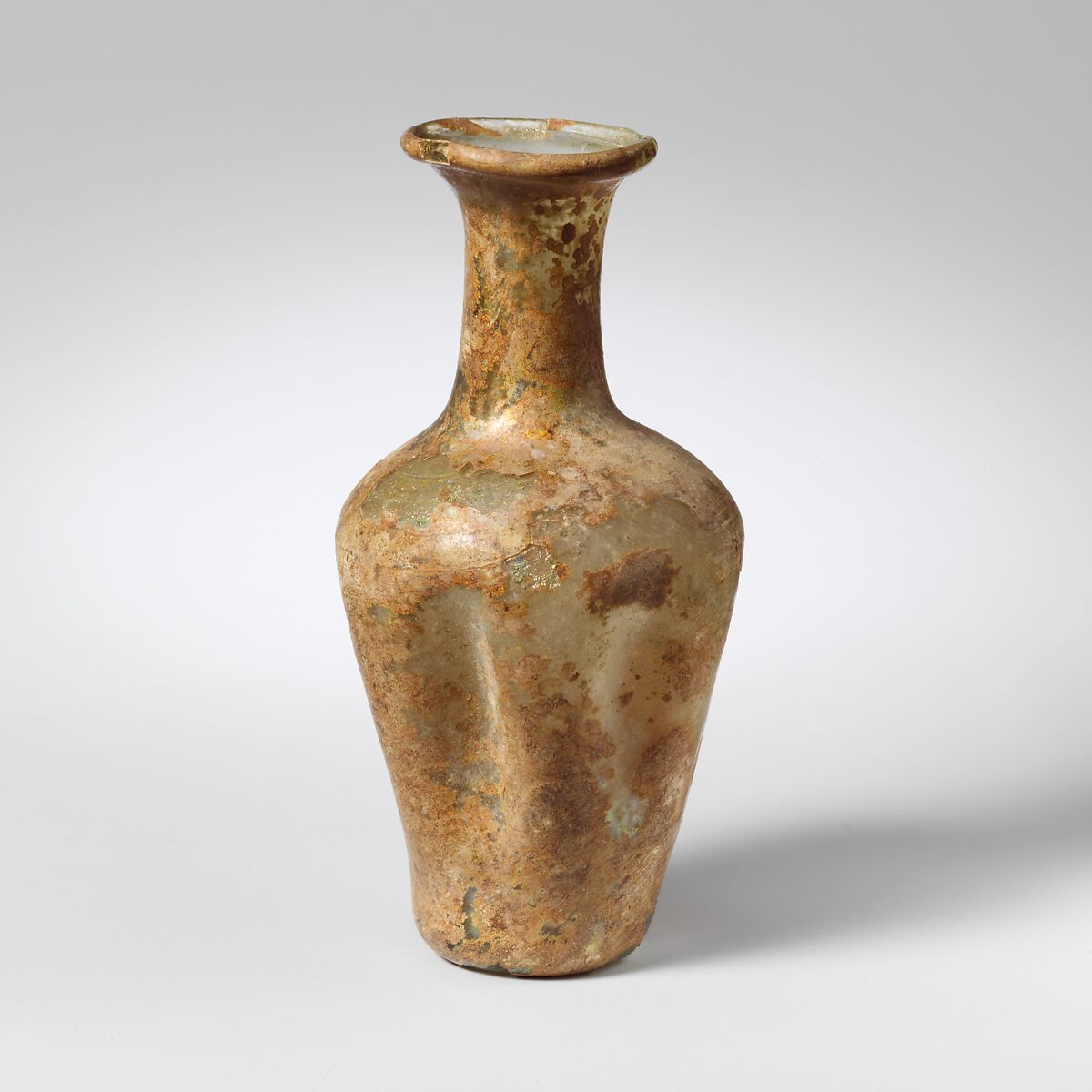 Glass indented flask, Glass, Roman 
