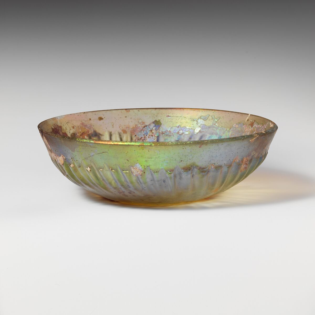 Glass ribbed bowl, Glass, Roman 