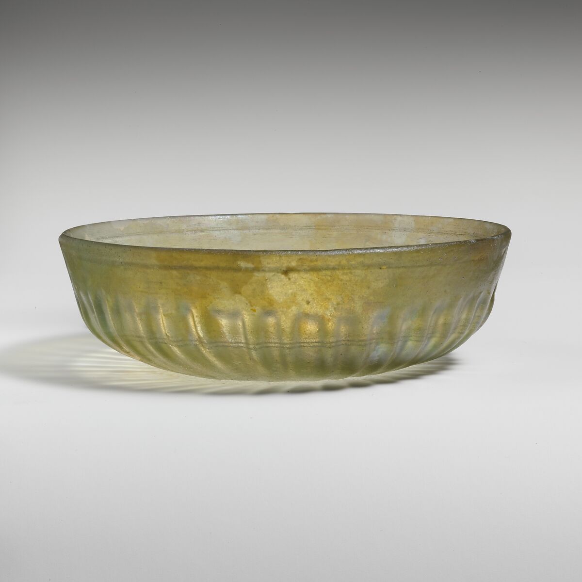 Glass ribbed bowl, Glass, Roman 