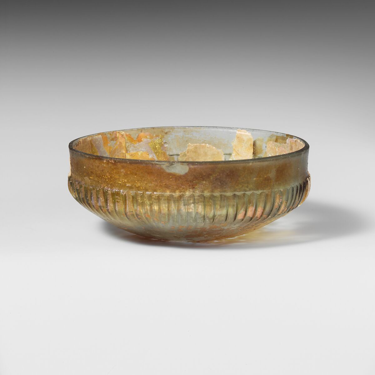 Glass ribbed bowl, Glass, Roman 