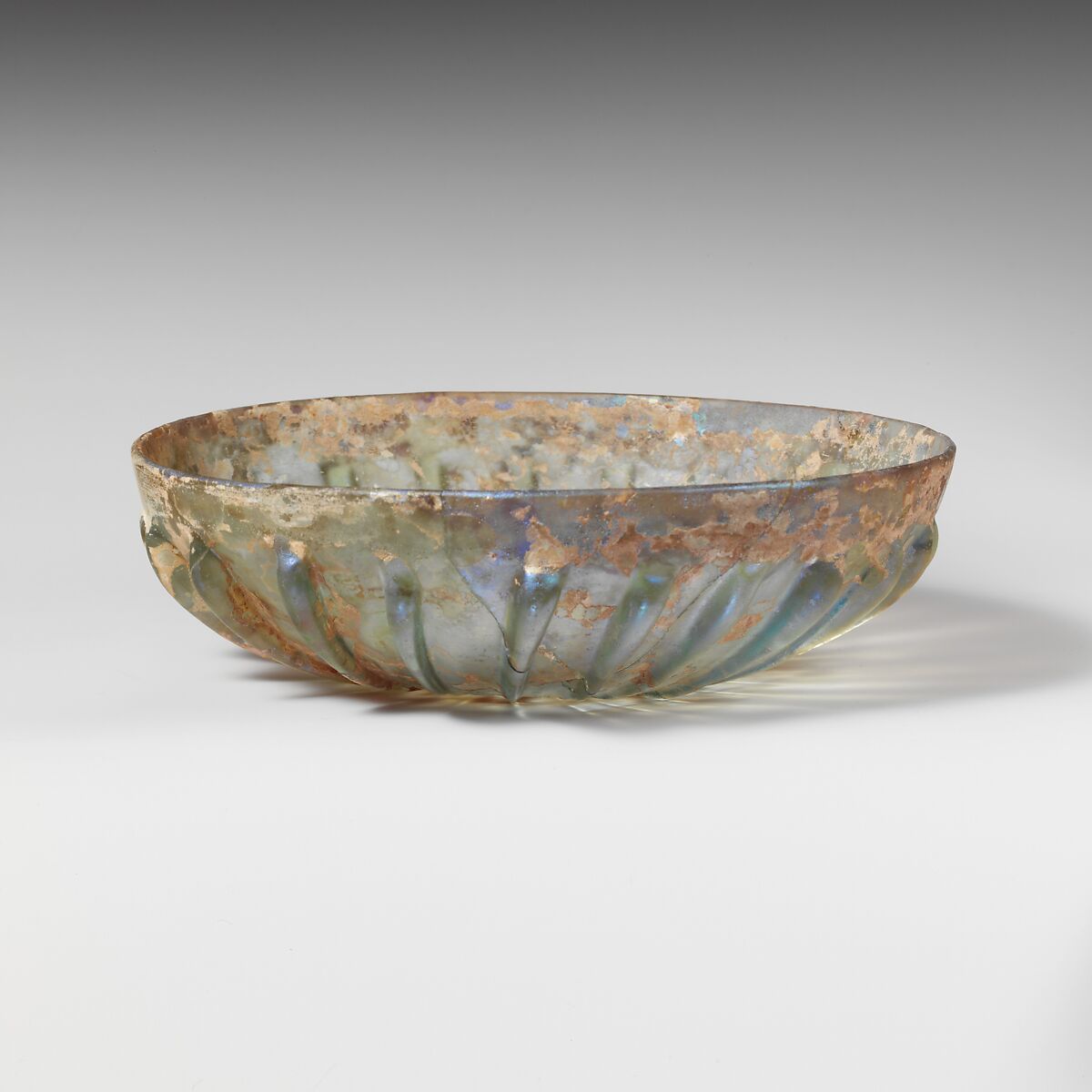 Glass ribbed bowl, Glass, Roman