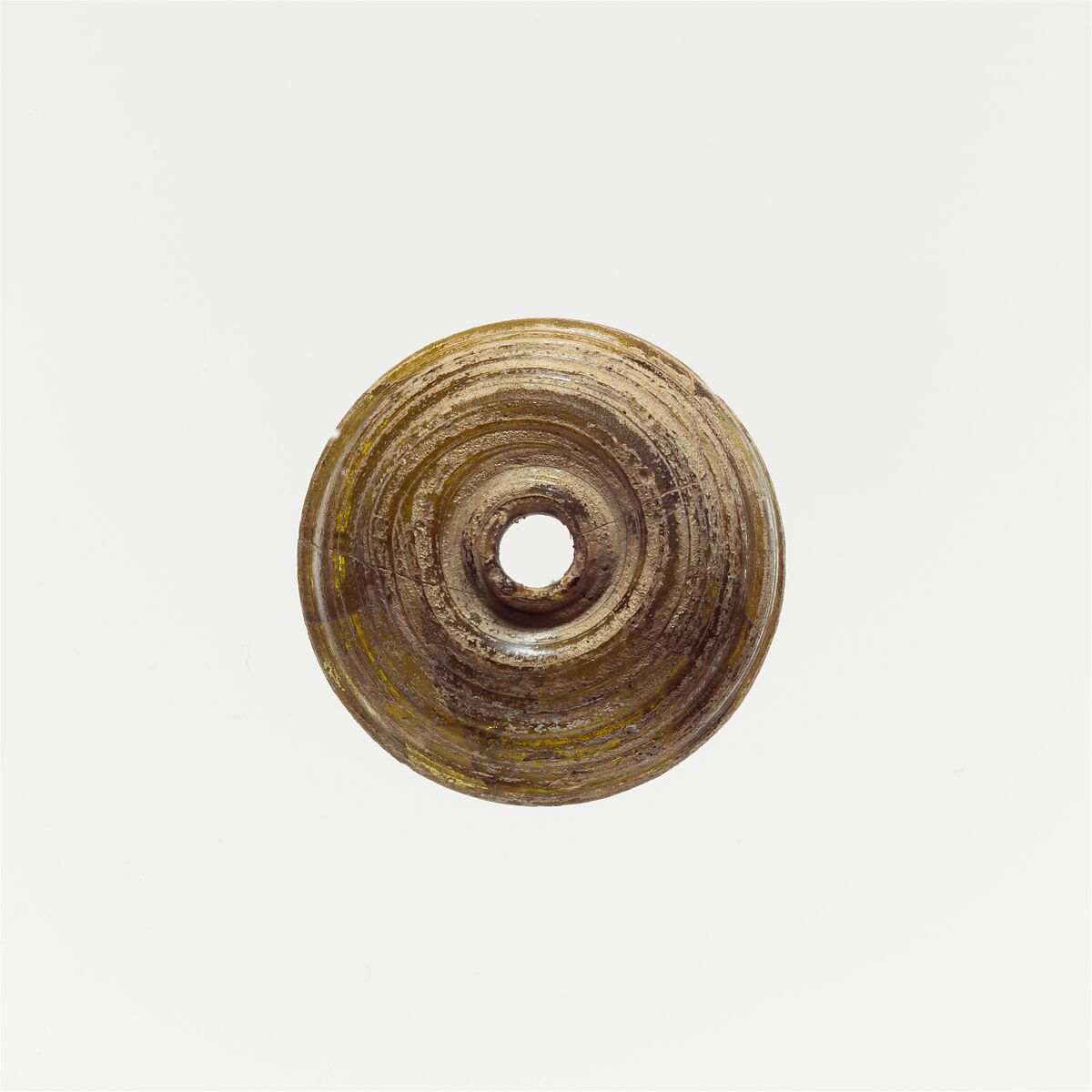 Glass spindle whorl, Glass, Roman 