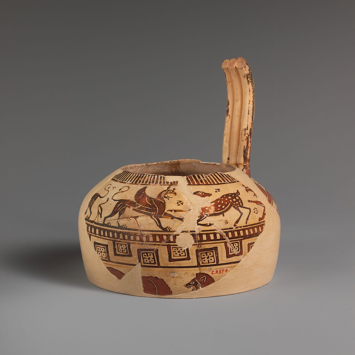 Fragment of a terracotta oinochoe (jug), Attributed to the Altenburg Painter, Terracotta, East Greek, Milesian, Fikellura 