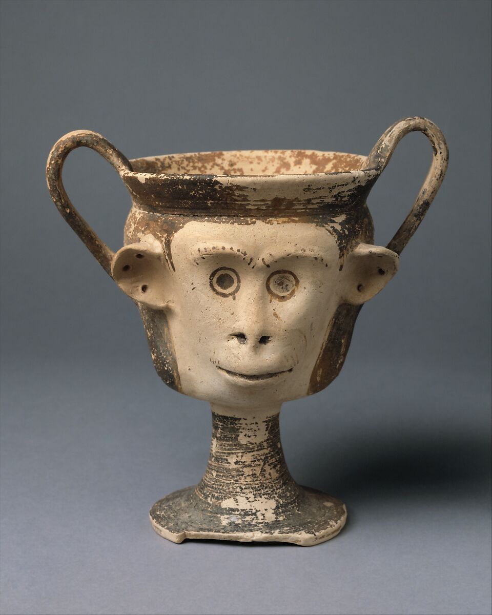 Terracotta kantharos (drinking cup with high vertical handles), Terracotta, East Greek or Cypriot 