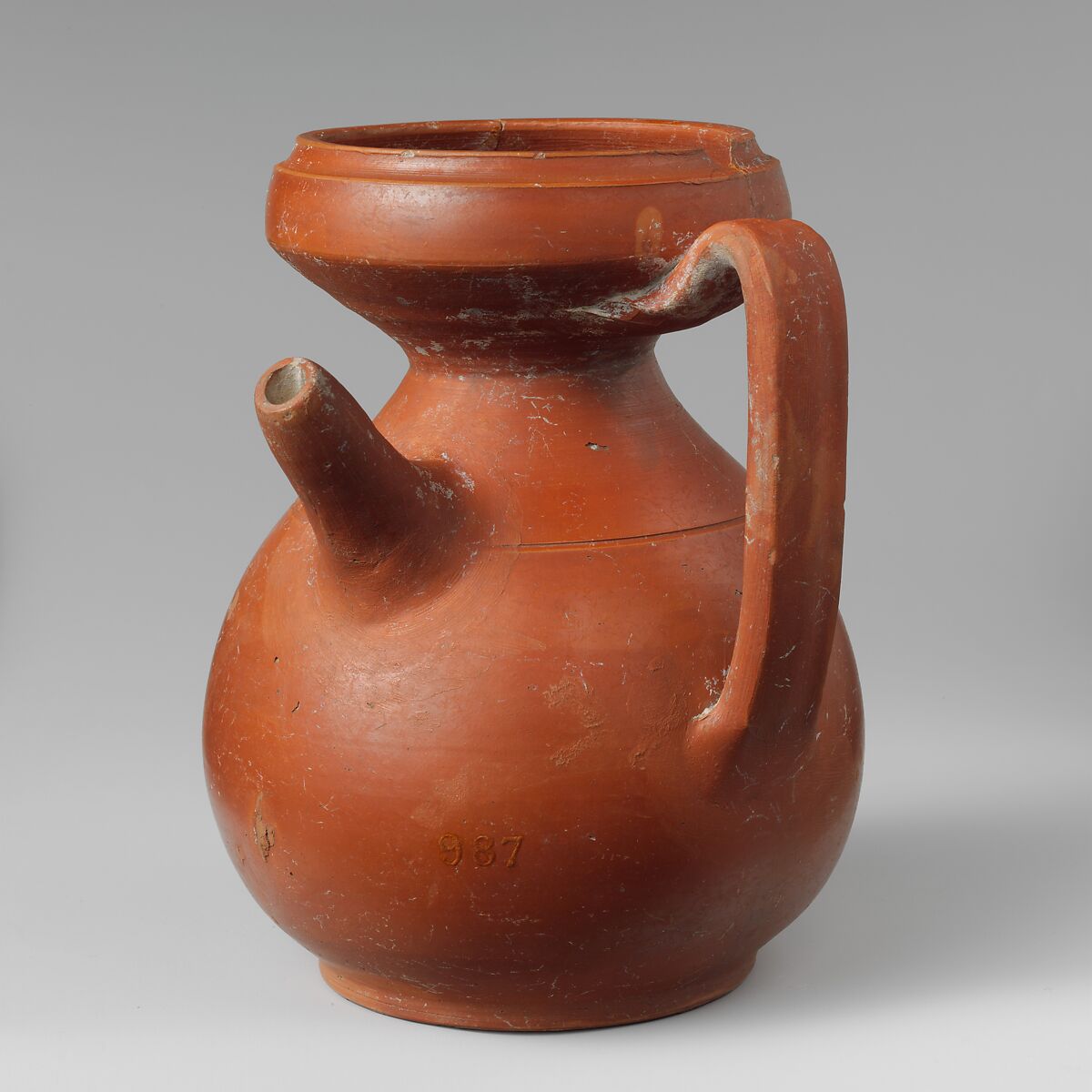 Terracotta strainer jug, Terracotta, Roman, Cypriot 