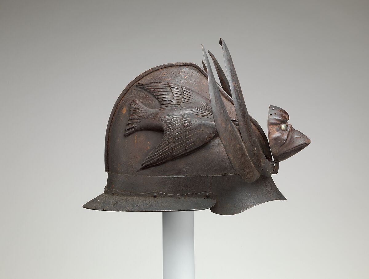 Exotic Helmet with Tengu Mask and Crows, Iron, Japanese