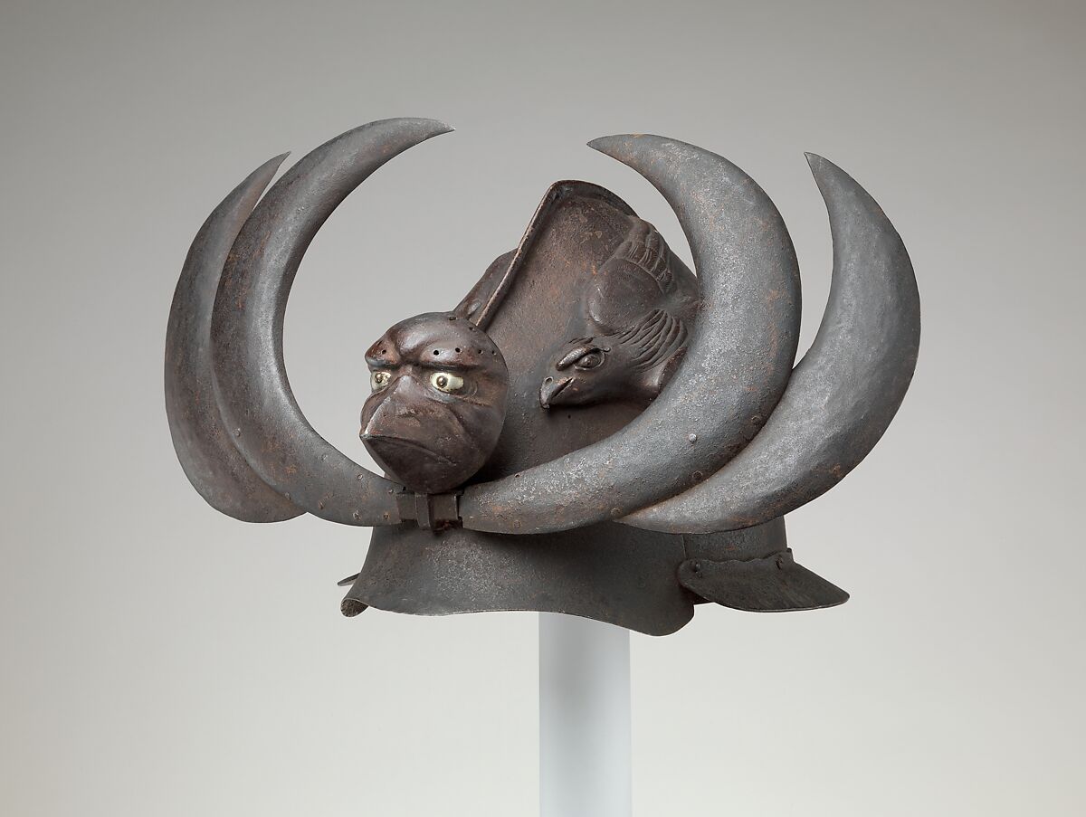Exotic Helmet with Tengu Mask and Crows, Iron, Japanese