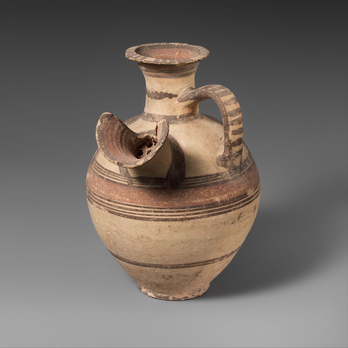 Terracotta jug with trough spout, Terracotta, Cypriot 