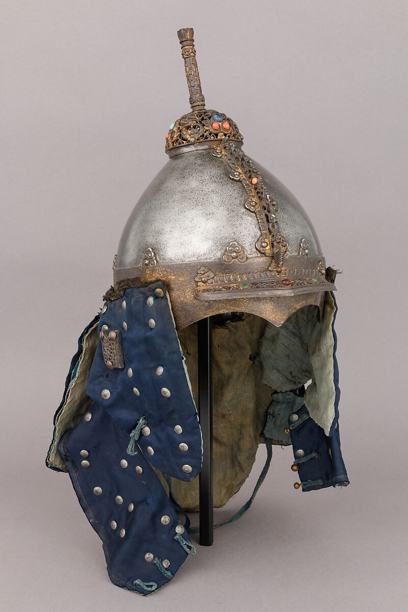 Ceremonial Armors for Man (<i>Dingjia</i>) and Horse, Steel, gold, silver, velvet, satin, iron, coral, malachite, turquoise, crystal, silk, cotton, brass, pearls, marten, feathers (kingfisher), paper, lacquer, Chinese