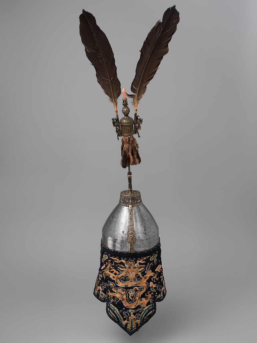 Ceremonial Armors for Man (<i>Dingjia</i>) and Horse, Steel, gold, silver, velvet, satin, iron, coral, malachite, turquoise, crystal, silk, cotton, brass, pearls, marten, feathers (kingfisher), paper, lacquer, Chinese