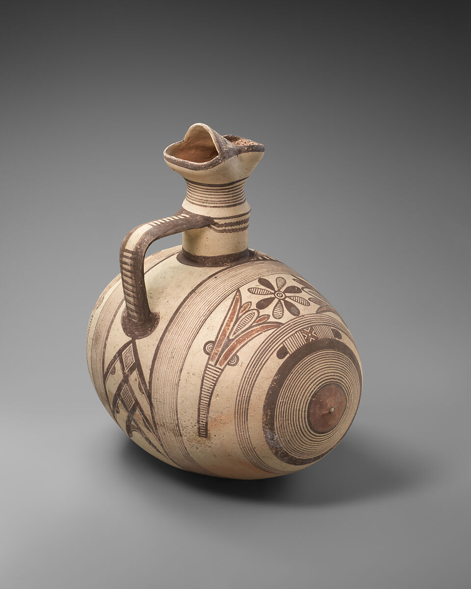 Terracotta barrel jug with strainer, Terracotta, Cypriot
