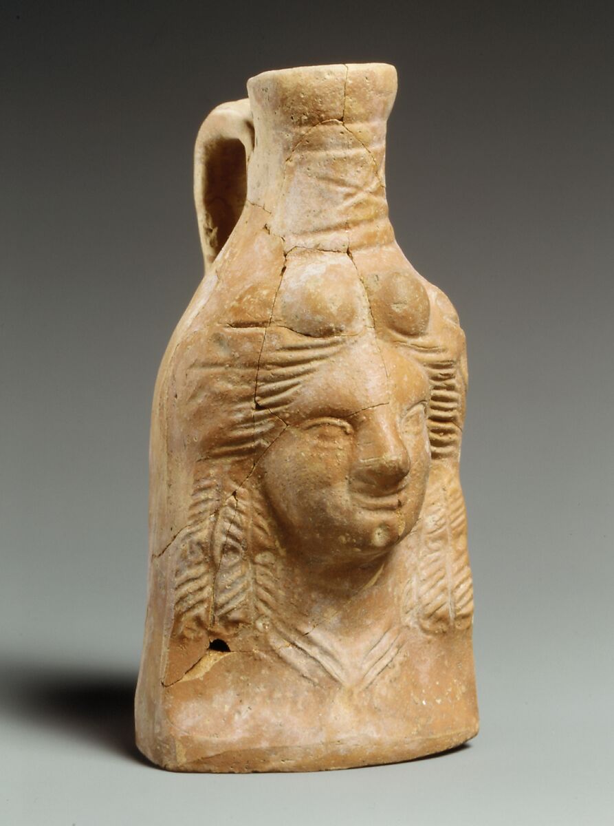Terracotta head-shaped flask, Terracotta, Greek, probably Cypriot 