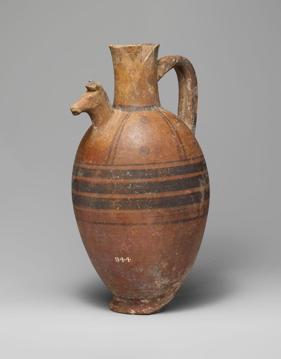 Terracotta jug with horse's head in relief, Terracotta, Cypriot