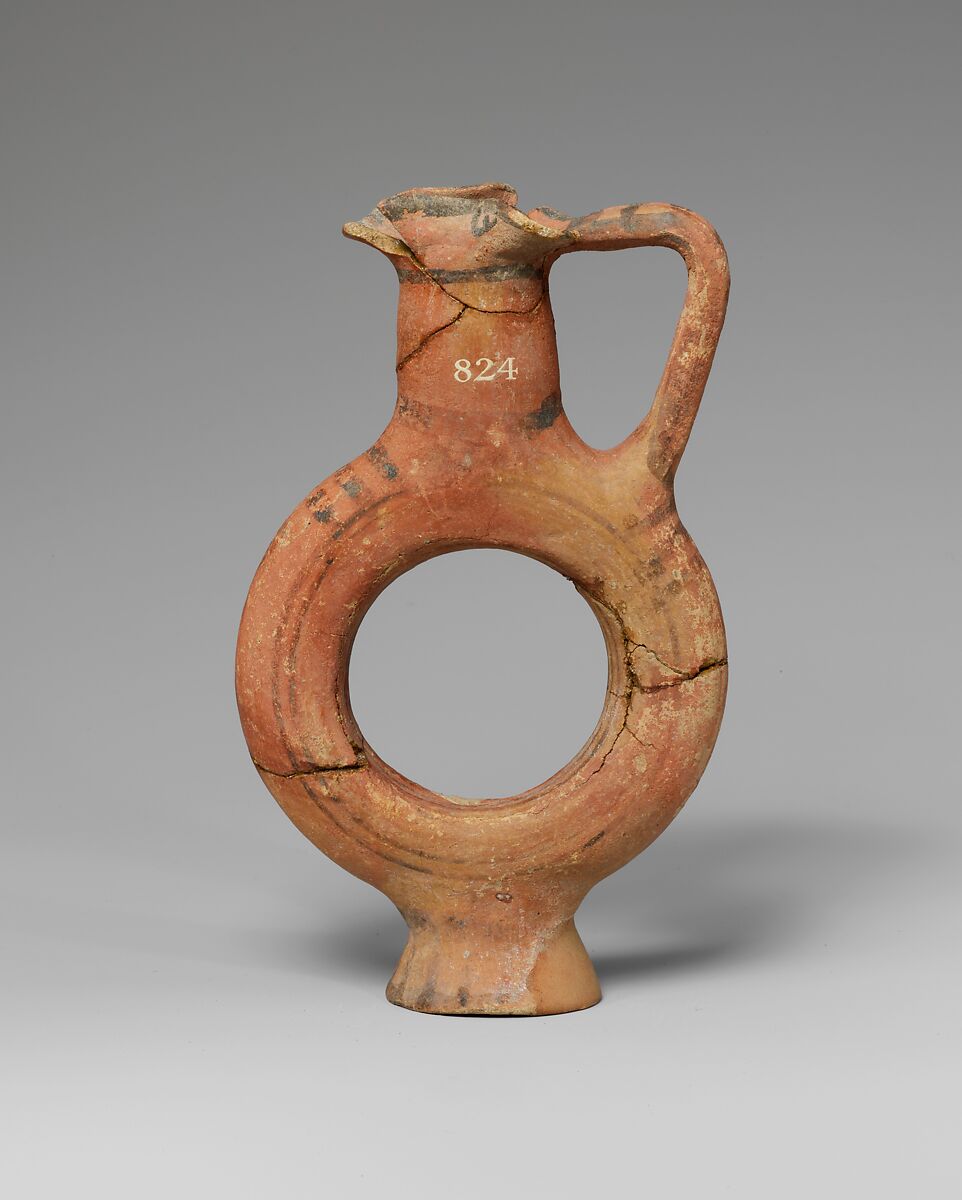 Terracotta flask with ring-shaped body, Terracotta, Cypriot 