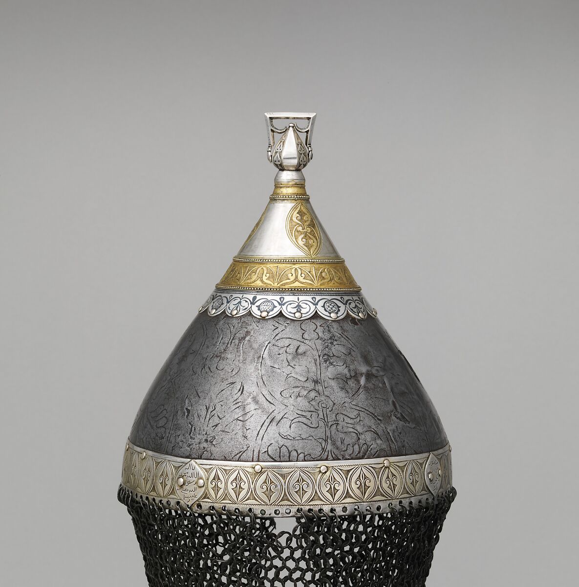 Helmet, Steel, silver, niello, Turkish