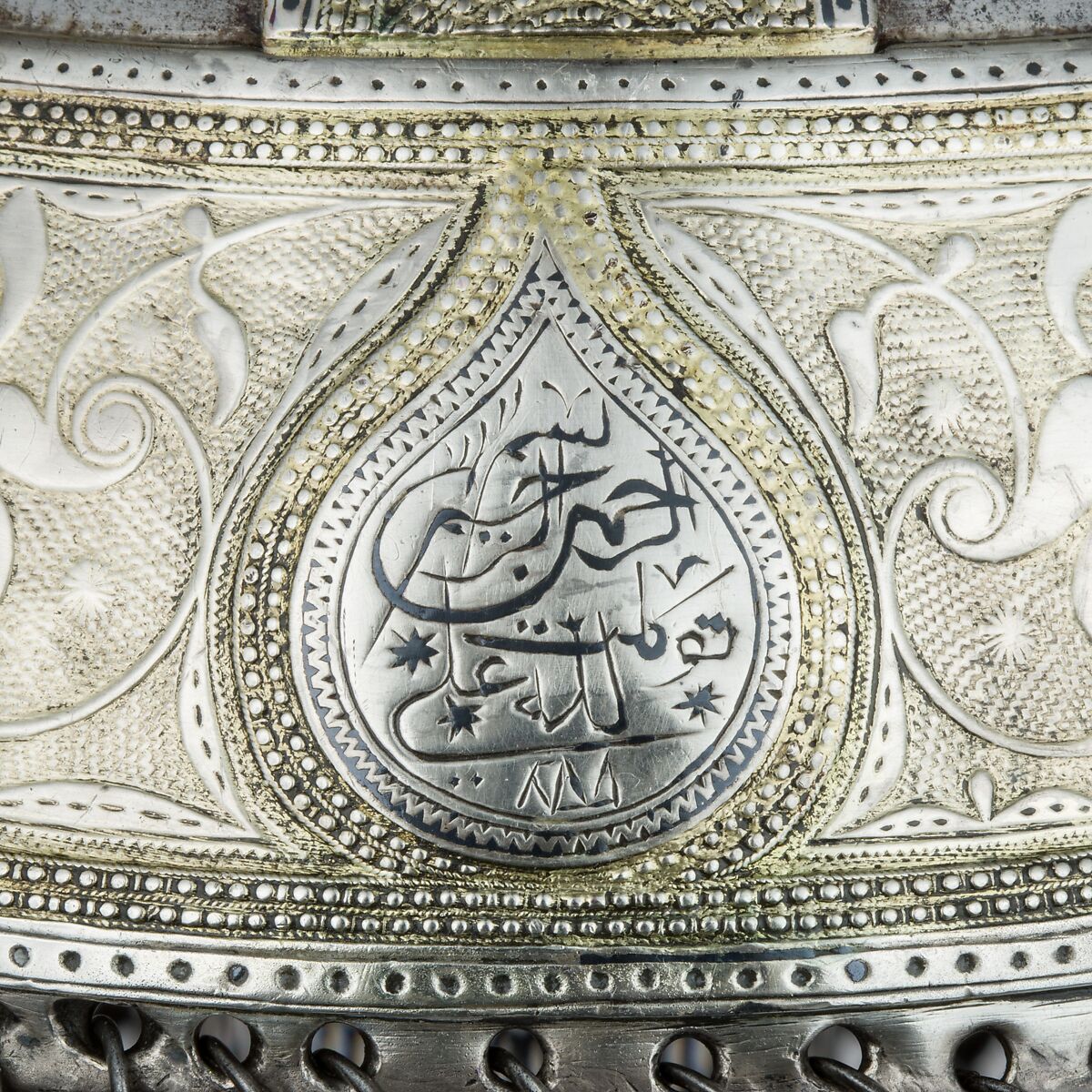 Helmet, Steel, iron, silver, copper alloy (niello), gold, textile, Crimean or South Russian