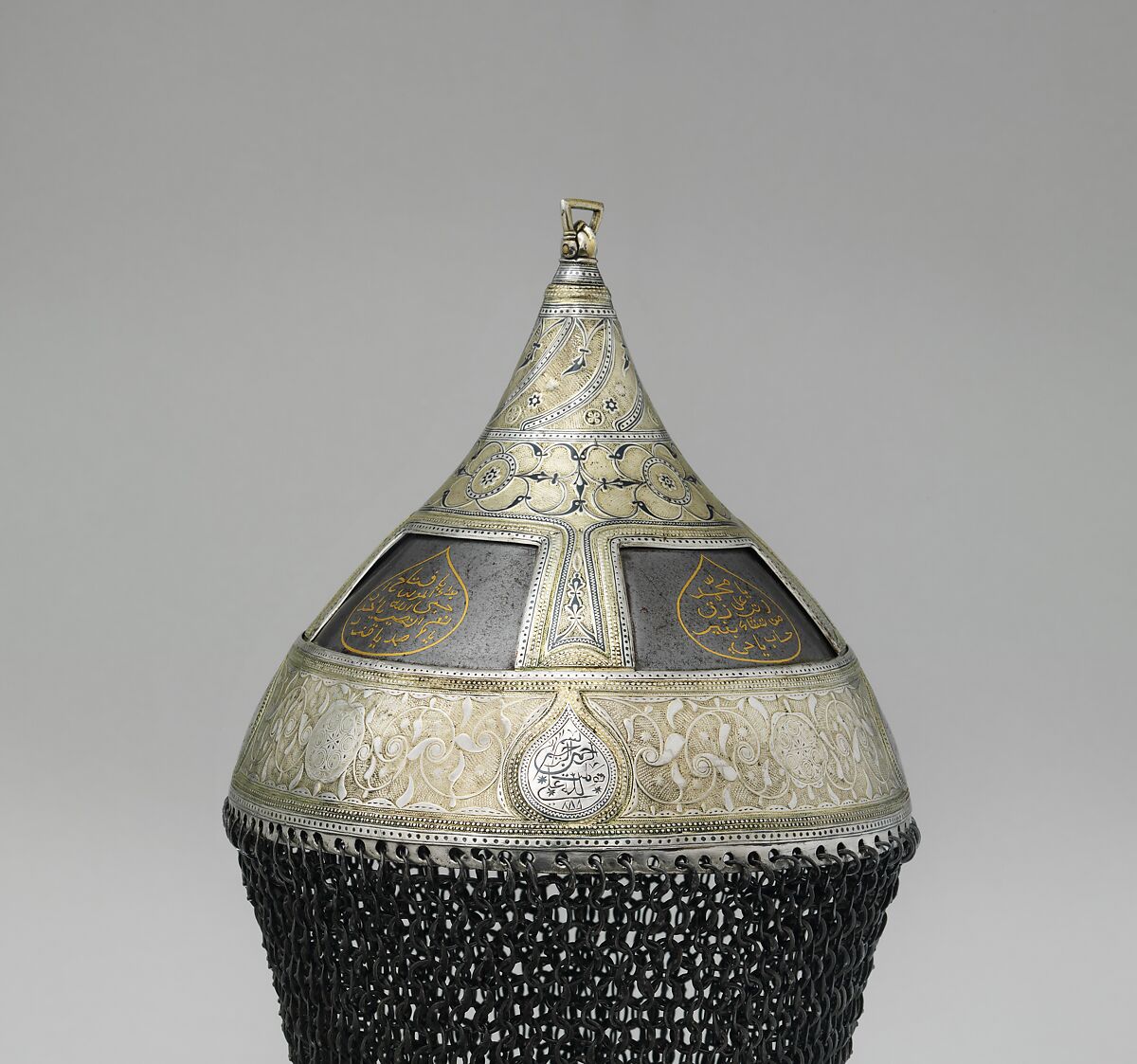 Helmet, Steel, iron, silver, copper alloy (niello), gold, textile, Crimean or South Russian