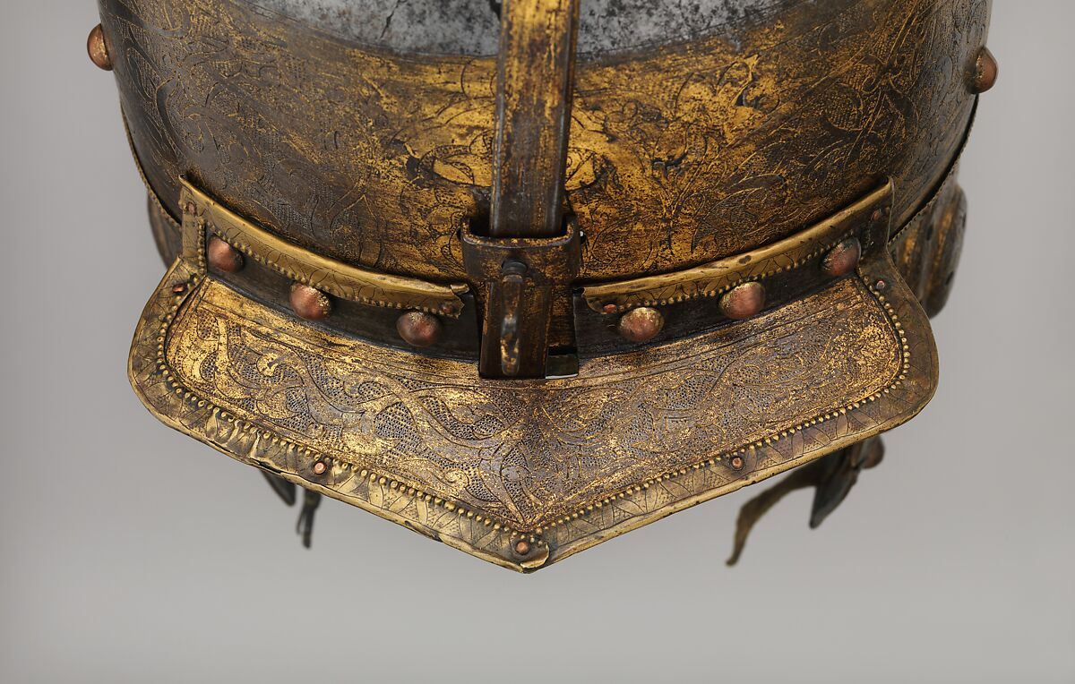 Helmet, Steel, iron, gold, copper alloy, possibly Turkish, Istanbul, in the style of Turkman armor