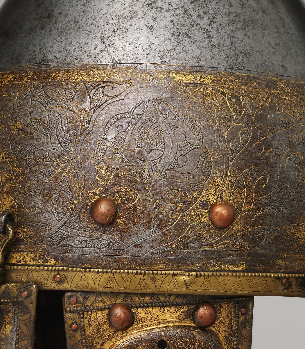 Helmet, Steel, iron, gold, copper alloy, possibly Turkish, Istanbul, in the style of Turkman armor
