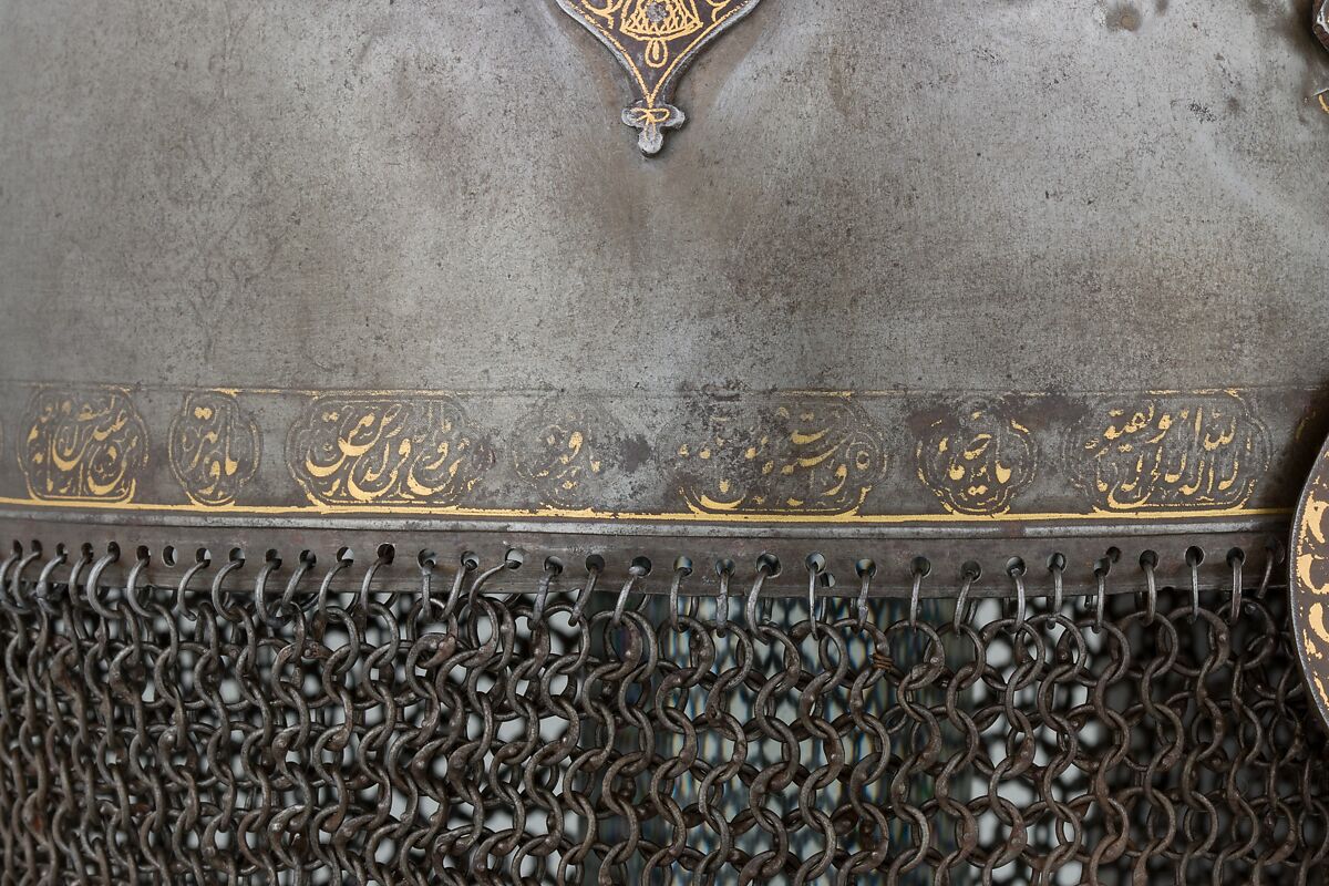 Helmet, Steel, iron, gold, Indian, Deccan, possibly Golconda