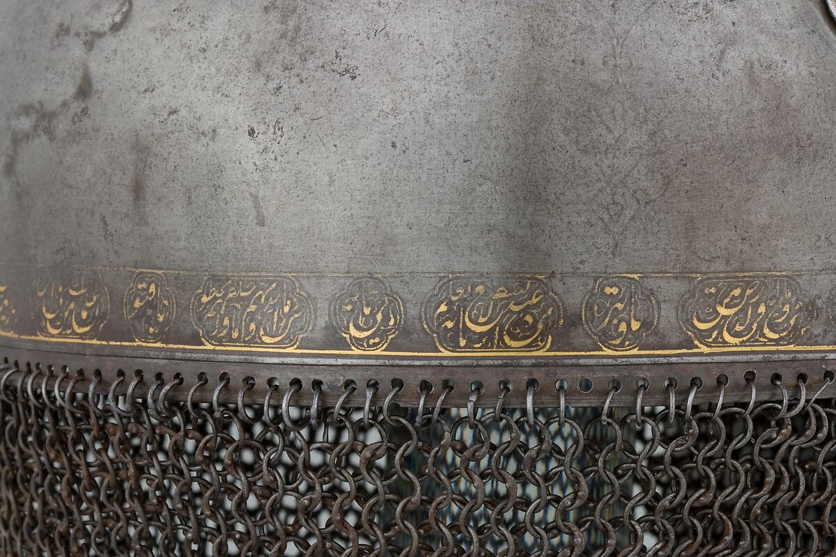 Helmet, Steel, iron, gold, Indian, Deccan, possibly Golconda