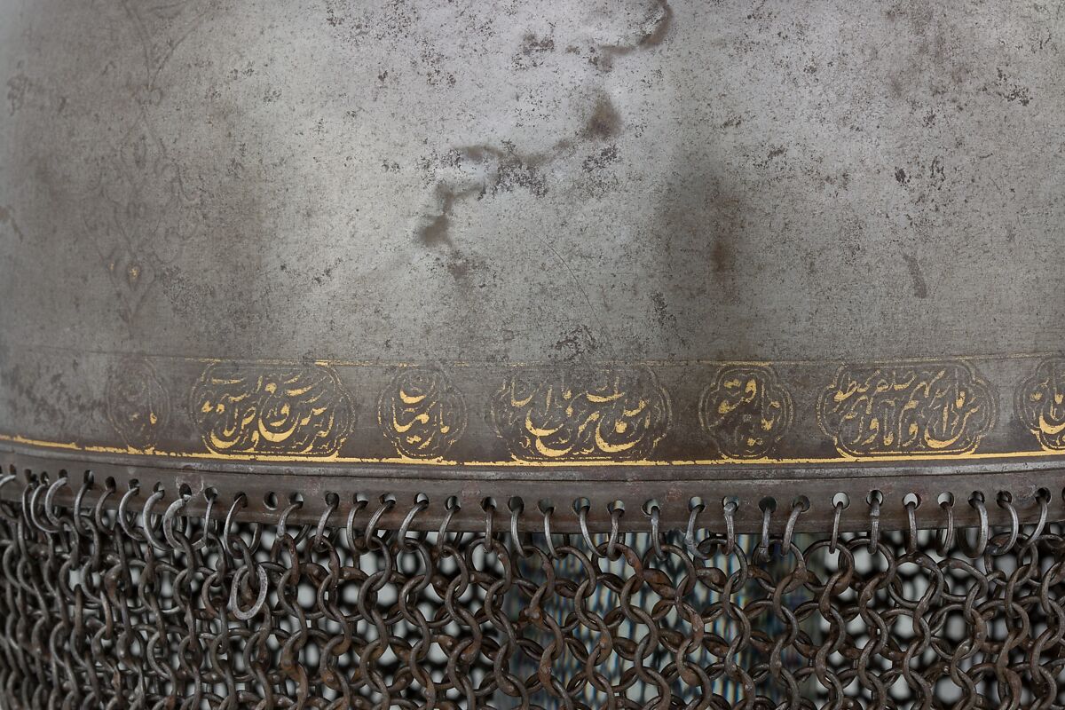 Helmet, Steel, iron, gold, Indian, Deccan, possibly Golconda