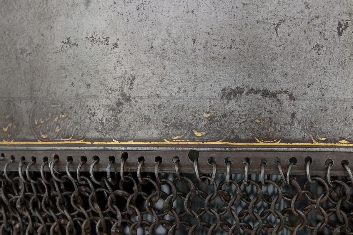 Helmet, Steel, iron, gold, Indian, Deccan, possibly Golconda