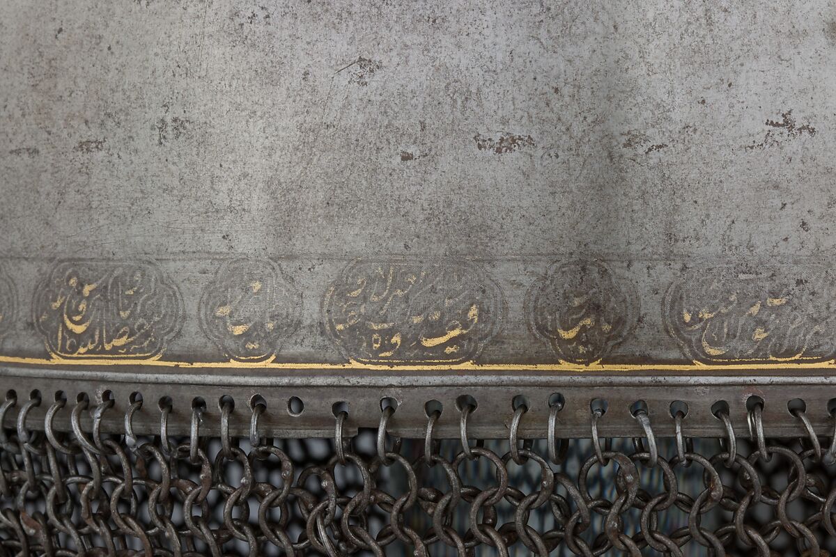 Helmet, Steel, iron, gold, Indian, Deccan, possibly Golconda