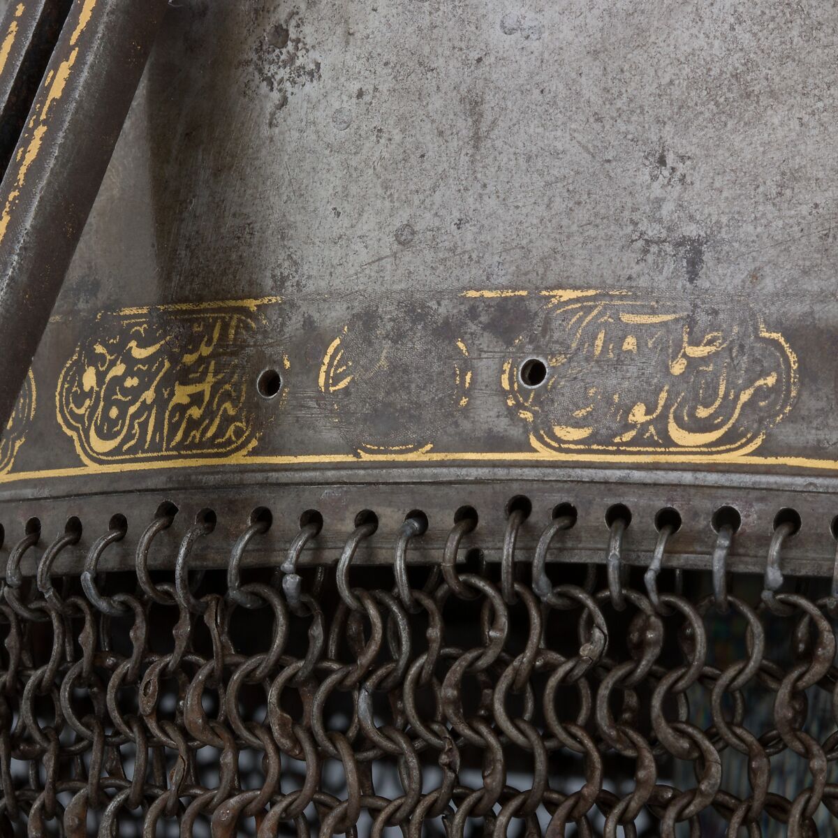 Helmet, Steel, iron, gold, Indian, Deccan, possibly Golconda