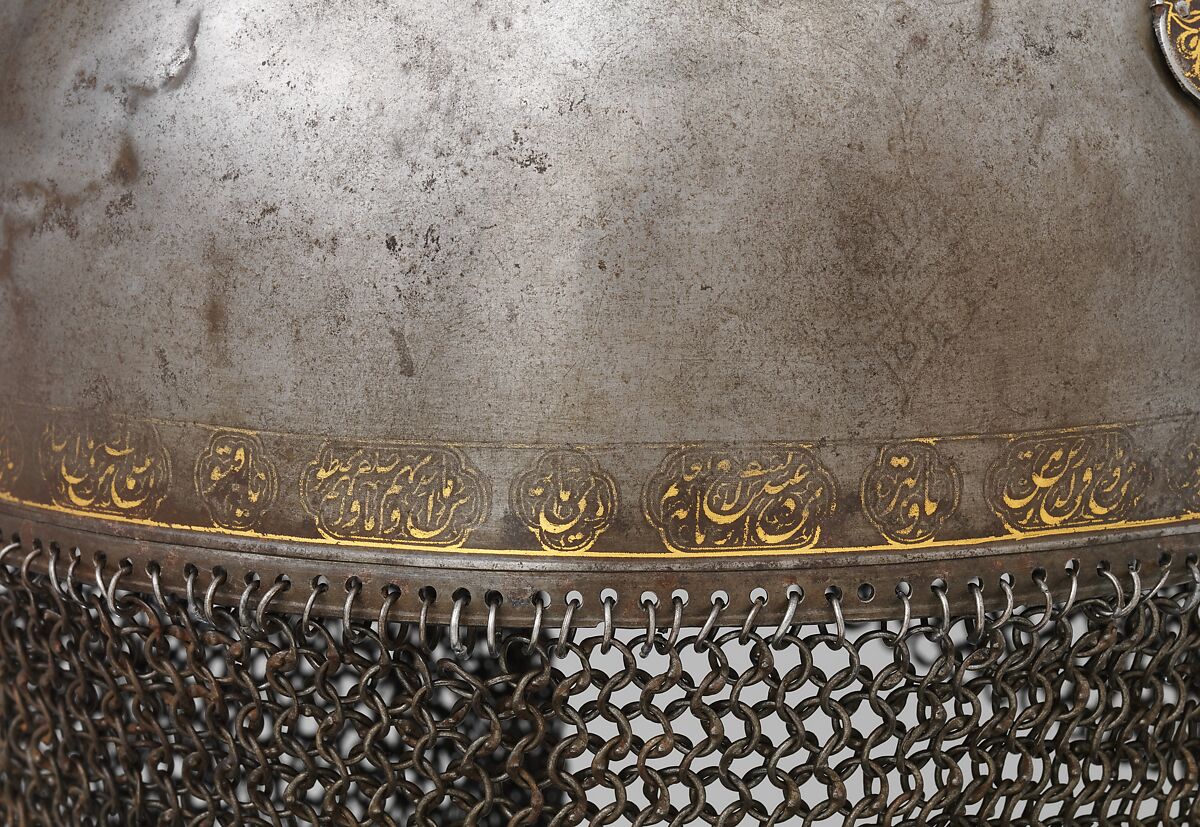 Helmet, Steel, iron, gold, Indian, Deccan, possibly Golconda